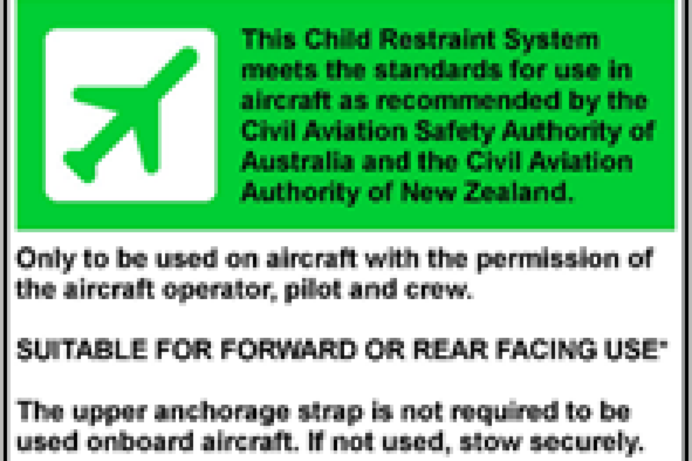 AS/NZS 1754:2013: Suitable for forward or rear facing use